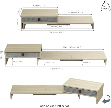 Fenge Triple Monitor Stand with Storage Drawer, Adjustable Length and Angle