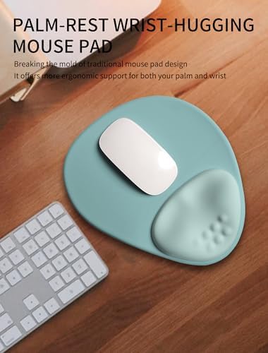 Palm-Rest and Wrist-Hugging Mouse Pad Wrist Rest, Ergonomic Wrist Support with Curve Fitting Cushioned Memory Foam for Carpal Tunnel Pain Relief, 9.9 x 8.3 Inch, Azure Dream