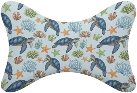 2 Pcs Car Neck Support Pillow Sea Turtle Ergonomic Headrest with Breathable Removable Cover for Driving