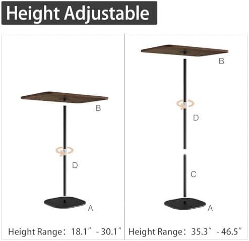 Small Laptop Standing Desk, Adjustable Height Pedestal End Table with Wooden Top, Portable Tall Side Table Workstation, Sit-Stand Desks for Bedside,Sofa,Couch, Living Room, Bedroom, Home Office, Brown