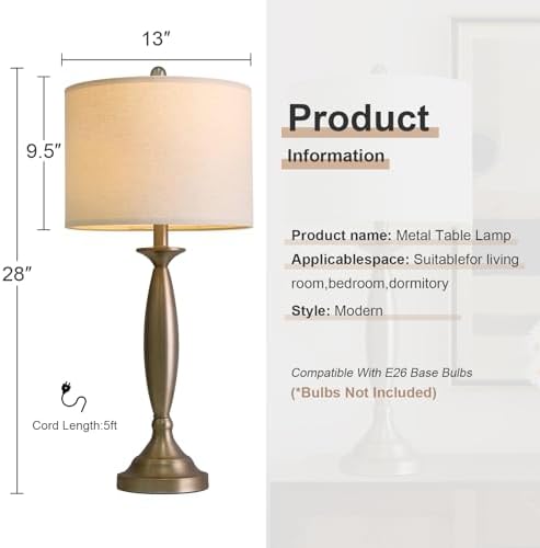 Oneach 28" Modern Table Lamps Set of 2 for Living Room Bedroom, USB A+C