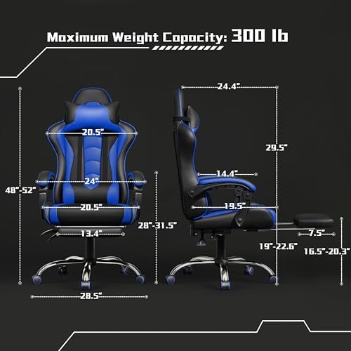 Yaheetech Gaming Chair with Footrest Massage Lumbar Pillow Black and Blue