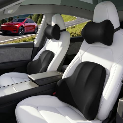 Car Pillow for Tesla Model 3,Car Neck Pillow,Lumbar Support Pillow for Car,Memory Foam Pillow,Ergonomic Pillow,Adjustable and Washable,Car Essentials for Long Trips,Car Accessories,Ice Silk,1 Set