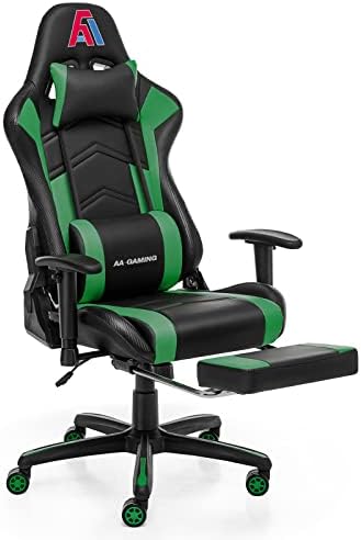 AA Products Gaming Chair High Back Ergonomic Computer Racing Adjustable Gamer Chair with Footrest, Lumbar Support Swivel Chair – Blackgreen