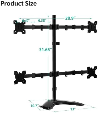 WALI 4 Monitor Stand for 13-27 inch Computer Screens up to 17.6lbs,Adjustable Quad Monitor Mount, Free Standing 4 Monitor Mount Full Motion with Tilt, Rotation, VESA Mount 75/100mm (MF004), Black