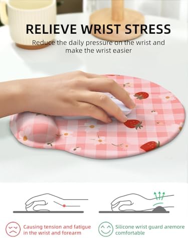 Lily Floral Mouse Pad Wrist Support Wrist Rest, Flower Ergonomic Mouse Pad with Non-Slip Base for Office Gaming Working Computers,Desk Accessories Pain Relief Mouse Mat, Plaid