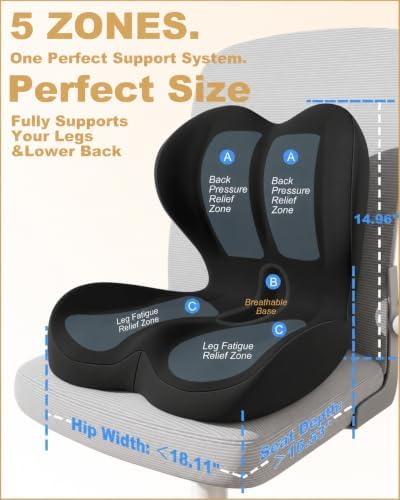 Office Chair Seat Cushion with Back Lumbar Support, Ergonomic Memory Foam