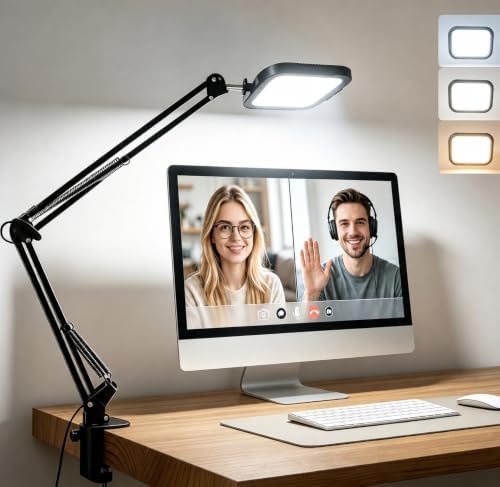 Eye-Caring Desk Lamp for Computer Video Calls with Adjustable Swing Arm