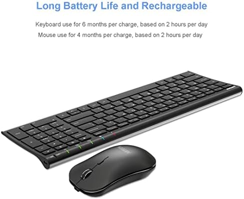 Arteck 2.4G Wireless Keyboard and Mouse Combo HW193MW162 Stainless Ultra Slim Full Size Keyboard and Ergonomic Mouse for Computer Desktop PC Laptop and Windows 11/10/8/7 Build in Rechargeable Battery
