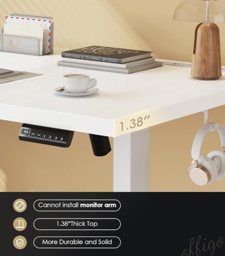 OffiGo 79 Inch Executive Electric Standing Desk Height Adjustable, White