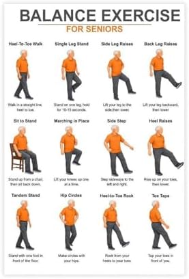 Balance Exercises for Seniors Senior Balance Exercise Chart for Adults Chair Exercise Charts Canvas Poster Bedroom Decor Room Decor Unframe 12x18inch