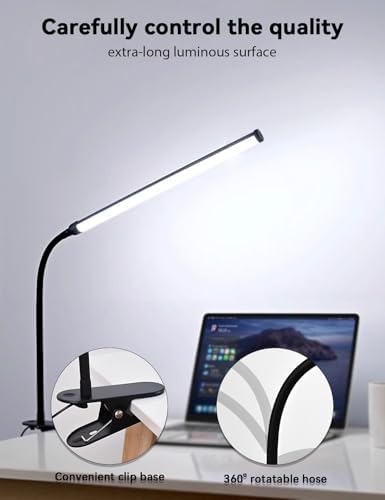 2 Pack LED Desk Lamp with Clamp,Eye-Friendly Clip on Lights for Home Office Study Reading,3 Modes 10 Brightness,Long Flexible Goose-Neck,Swing Arm Architect Task Table Lamps USB Usage