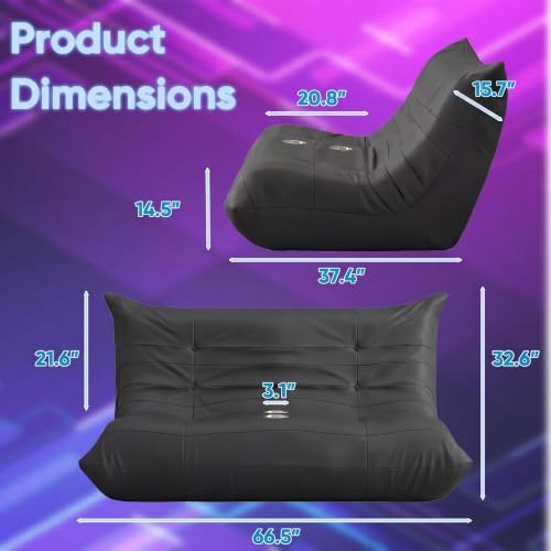 Homall Floor Gaming Chair Boneless Loveseat Couch, Ergonomic Floor Sofa Couch with Cup Holders, Leather Lazy Floor Lounger for Gaming, Reading, Relaxing, Watching TV (Black)