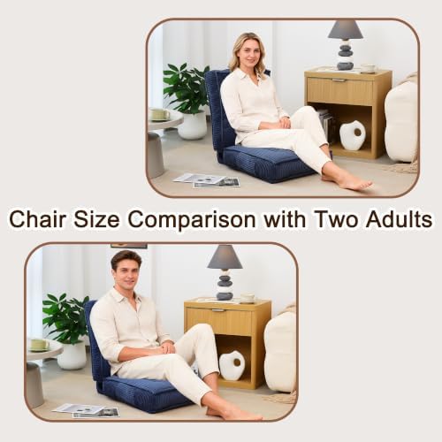 Folding Floor Tatami Chair with Back Support, 6-Position Adjustable, Blue