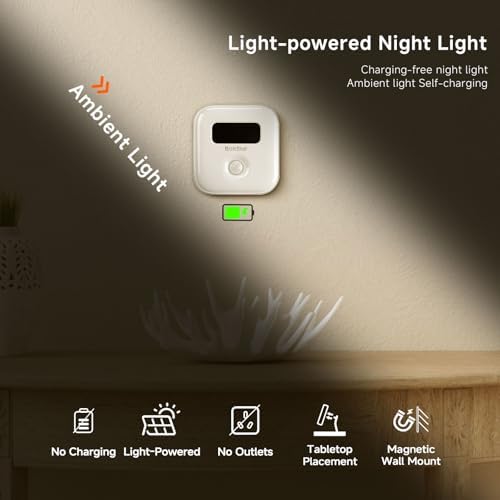 Motion Sensor Night Light: Solar Night Light Indoor with No Charging Needed, Magnetic Wall Mount or Tabletop, 3000K Soft Warm Light for Bedroom, Bathroom, Hallways, Stairway