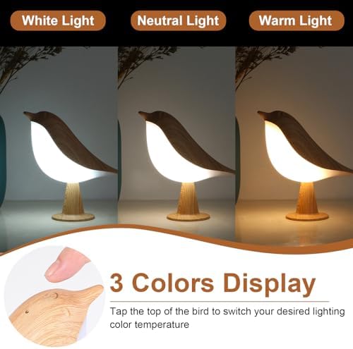 VoMii Bird Desk Lamp, Small Table Lamp Cordless Touch Dimmable Night Light with 3 Color Temperature, Rechargeable Decorative Lamps for Bedroom Bedside Nightstand, Desk Decor, Bird Gifts