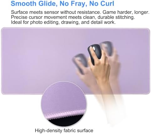 Large Gaming Mouse Pad, Non-Slip Rubber Base, [27.5x11.8IN] Computer Desk Mat for PC, Mac, Laptop - Stitched Edges and Smooth Surface for Office, Home, Work-70x30 LightpurpleJ