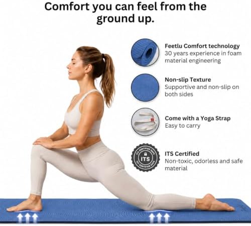 Extra Thick 12mm Exercise Mat, 74" x 26", Non-Slip with a Yoga Strap