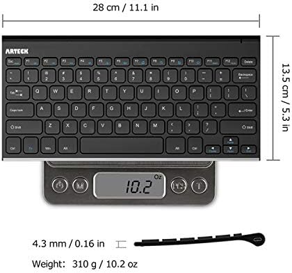 Arteck 2.4G Wireless Keyboard Stainless Steel Ultra Slim Keyboard for Computer/Desktop/PC/Laptop/Surface/Smart TV and Windows 11/10 / 8/7 / Vista/XP Built in Rechargeable Battery