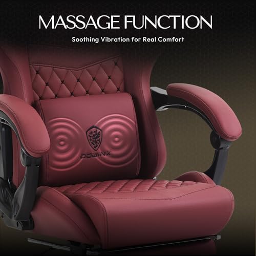 Dowinx Gaming Chair Big and Tall, Ergonomic PC Gaming Chair with Footrest & Massage, Racing Style Reclining Computer Chair for Adults, 400LBS Capacity - Heavy Duty Gamer Chair (Red)