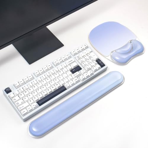 Gradient Blue Keyboard Wrist Rest and Gel Mouse Pad Wrist Support Set