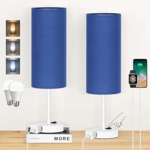 ZJOJO 18" Bedside Lamp for Bedroom Set of 2 Dimmable Table Lamp, AC Outlet