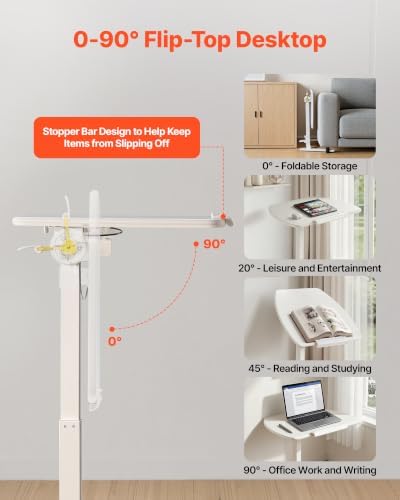 VEVOR Standing Desk, Adjustable Height Mobile Stand Up Desk with Tilting Desktop, 25.6 x 19 in Small Computer Sit Stand Workstation, 33 lbs Capacity, Pneumatic Lift for Home Office, Fully Assembled