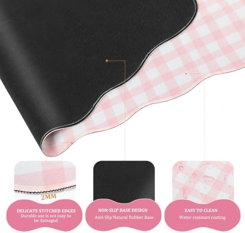 L-SPOUTTO Pink Checkered Mouse Pad Set,Cottagecore Scalloped Desk Mat Set