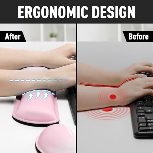 Gimars Upgrade Enlarge Silky Gel Memory Foam Keyboard Wrist Rest, Wrist Rest for Computer Keyboard, Ergonomic Mouse pad Rests for Typing Pain Relief, Wrist Support for Office, Gaming, Pink Gradient