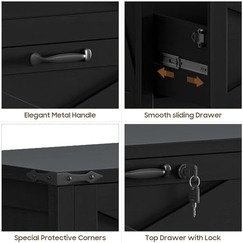 Halitaa Farmhouse Lateral File Cabinet with 2 Drawers, Rustic Black