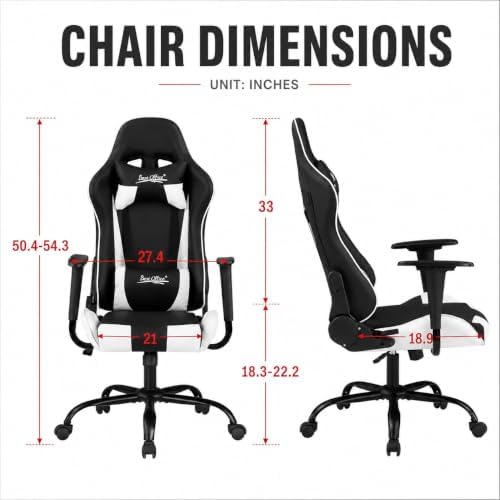 BestOffice Gaming Chair Desk Chair Ergonomic High Computer Chair with Adjustable Lumbar Support, Armrests, and Racing-Inspired Design for Office and Home Use (White)