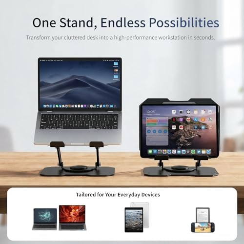 Laptop Stand for Desk, 360 Rotating Computer Riser with Adjustment Wrench, Ergonomic Laptop Riser for Collaborative, Work Foldable & Heavy Duty Tablet Stand Fit 10-15.6” Laptops