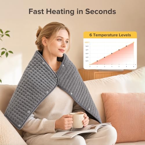 Extra Large Heating Pad for Full Body, 40" x 20" XXXL Electric Heating Pad with 6 Heat Settings, Wearable Button Design Heat Wrap for Back, Shoulders, Hands & Feet, 2H Auto Shut Off, Machine Washable