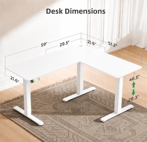 Claiks 59''*51.2'' L Shaped Standing Desk Adjustable Height, White