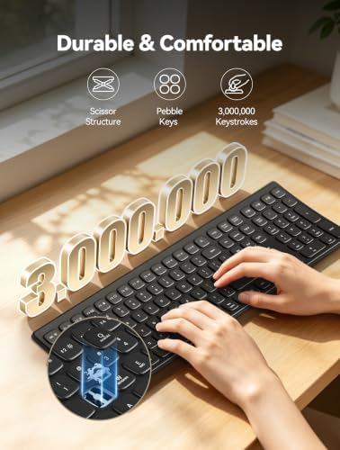 TECKNET Bluetooth Wireless Rechargeable Keyboard with BT5.0, 2.4G & Wired