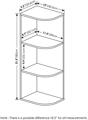 Furinno PASIR Book Shelf, 3-Tier Corner Bookshelf with Open Shelf, Standing Bookcase, 9.3 x 12 x 31.5 for Organization and Storage, for Living Room, Bedroom, Home Office, French Oak