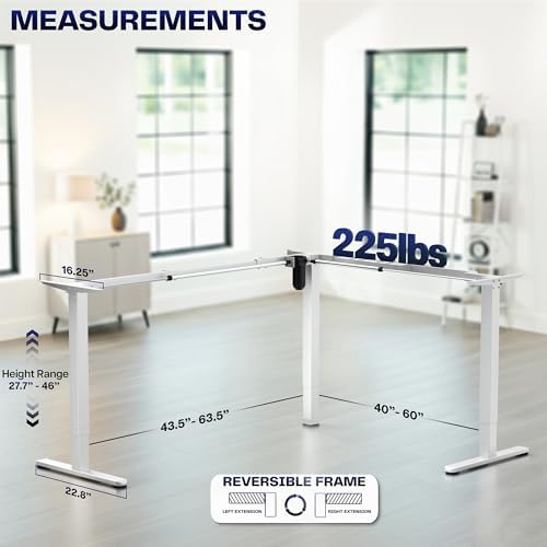 VIVO White Electric Corner 3 Leg Standing Desk Frame, DESK-E375W