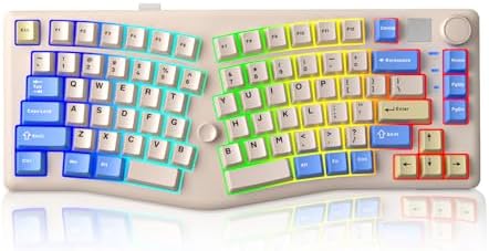 LEOBOG A75 Alice Keyboard, Tri-Mode Bluetooth/2.4G/USB-C Ergonomic Cute Creamy Keyboard with RGB Backlit Functional Knob Joystick, 75% Layout Hot-Swap Gasket Custom Keyboards for Win Mac PC Gamer-Blue