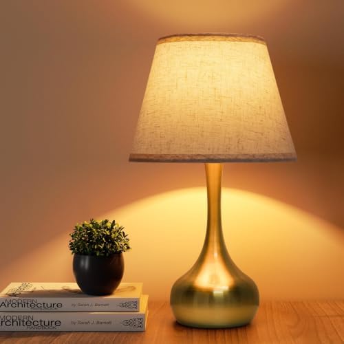 ONEWISH Touch Table Lamp for Bedroom, 3-Way Dimmable Gold Bedside Lamps for Nightstand with Fabric Shade,17.32'' Desk Lamp for Kids Reading, Home Office