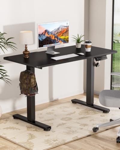 Okin Standing Desk Electric Adjustable Computer Whole Piece Stand up Desk Office Gaming Home Office Memory Desks 48x24 inches Black