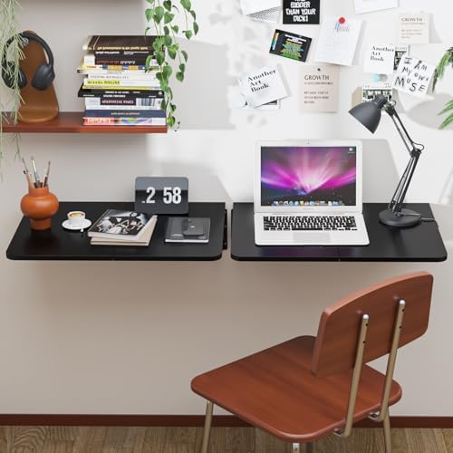 TEAMIX Wall Mounted Folding Table for Small Spaces, Black Floating Desk