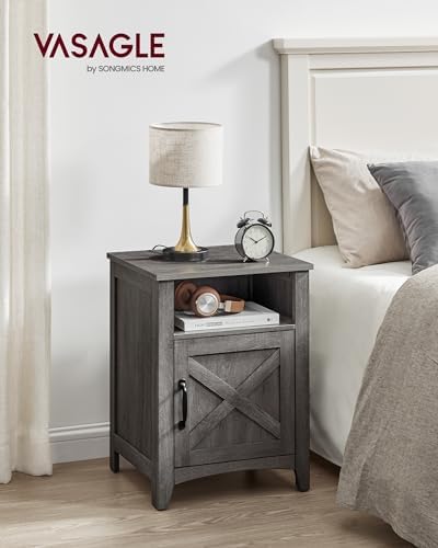 VASAGLE Farmhouse Nightstand with Barn Door, Bedside Table for Bedroom