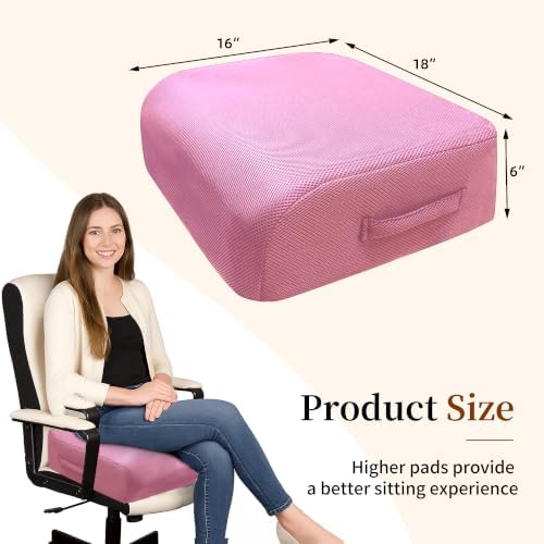 6" Extra Thick Memory Foam Office Chair Cushion – 2-Layer Booster Seat for Back & Tailbone Pain Relief, 18 x 16 x 6in Non-Slip Cushion with Carry Handle for Wheelchair, Car, and Airplane
