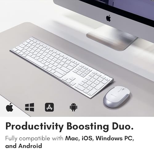 Macally Premium Bluetooth Keyboard and Mouse for Mac | Compatible Wireless Apple Keyboard and Mouse Combo (110 Keys Multi-Device Rechargeable) for MacBook Pro/Air and iMac