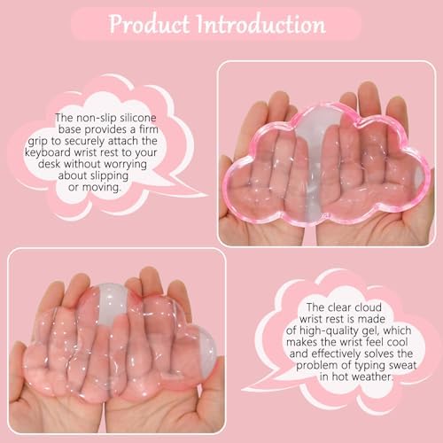 Acrylic Computer Keyboard Stand with Gel Cloud Wrist Rest Keyboard Riser with Comfortable Clear Silicone Mouse Wrist Pad Ergonomic Tilted Transparent Keyboard Holder for Desktop Office Hot Pink