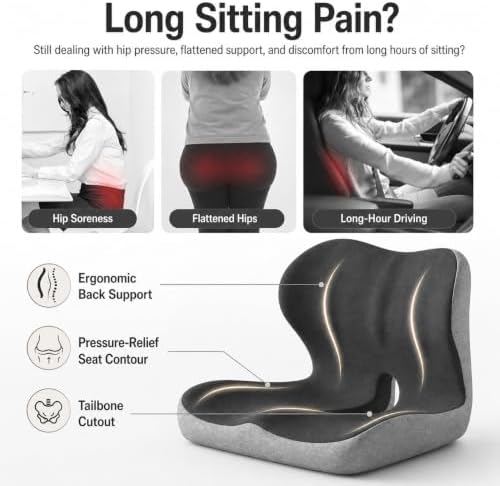 Celnva Orthopedic Seat Cushion – L-Shaped Lumbar Support Memory Foam Comfort for Long Sitting, Ergonomic Support for Office Chair, Wheelchair, Car & Travel (XL Black)