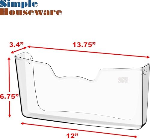 Simple Houseware Clear Wall Mount Single Pocket Hanging File Holder, 3-Pack