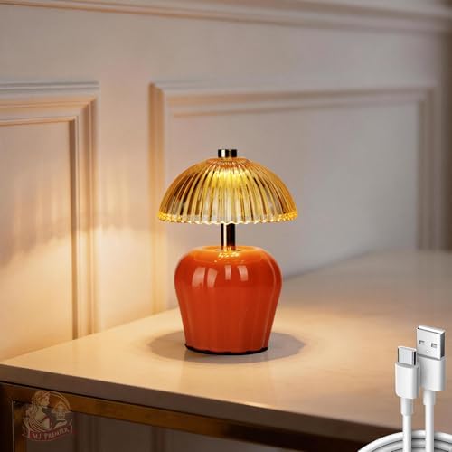MJ PREMIER Rechargeable Table Lamp, Small Cordless Lamp with Timer, Orange