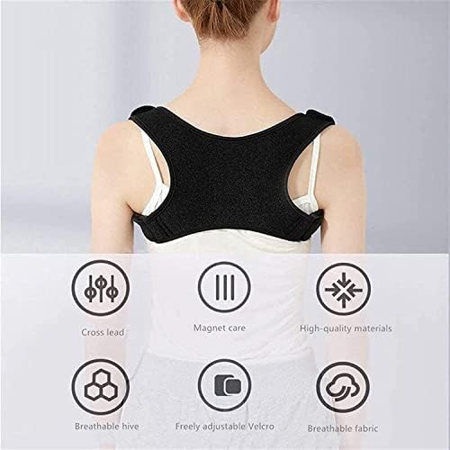 Posture Corrector Upper Adjustable Back Kyphosis Correction Belt Men Women Magnet Self-Heating Clavicle Support Back Straight Shoulders Brace Strap Back Posture (Color : Black, Size : Medium)