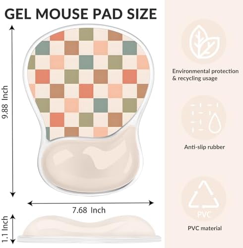 Gel Mouse Pad with Wrist Rest for Mouse Ergonomic Mouse Wrist Rest Non-Slip Silicone Checkered Mousepad with Wrist Support for Computer Desk Gaming Laptop Home Office Desk Accessories Beige Plaid